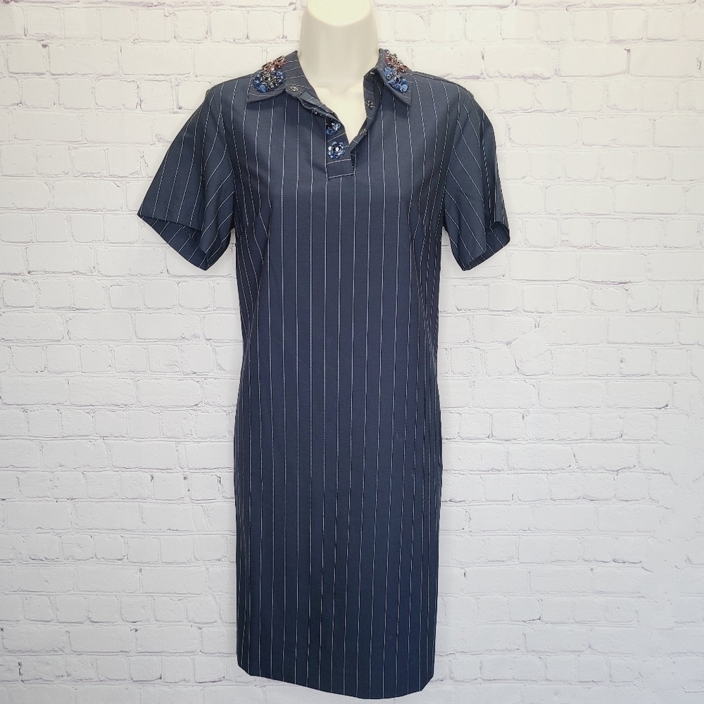 Banana Republic PinstrIpe Jeweled Dress